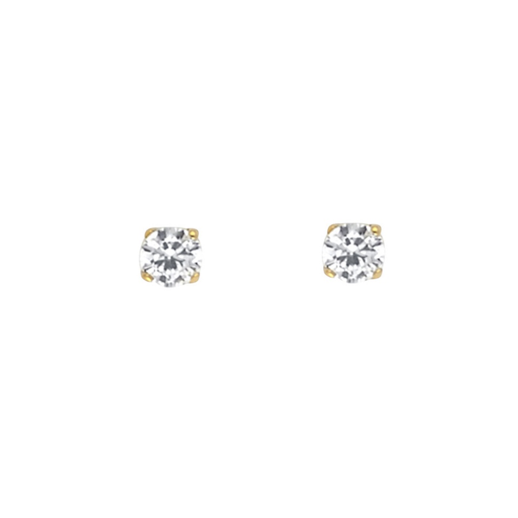 14k Yellow 3mm Round Cz Basket Stud Earrings